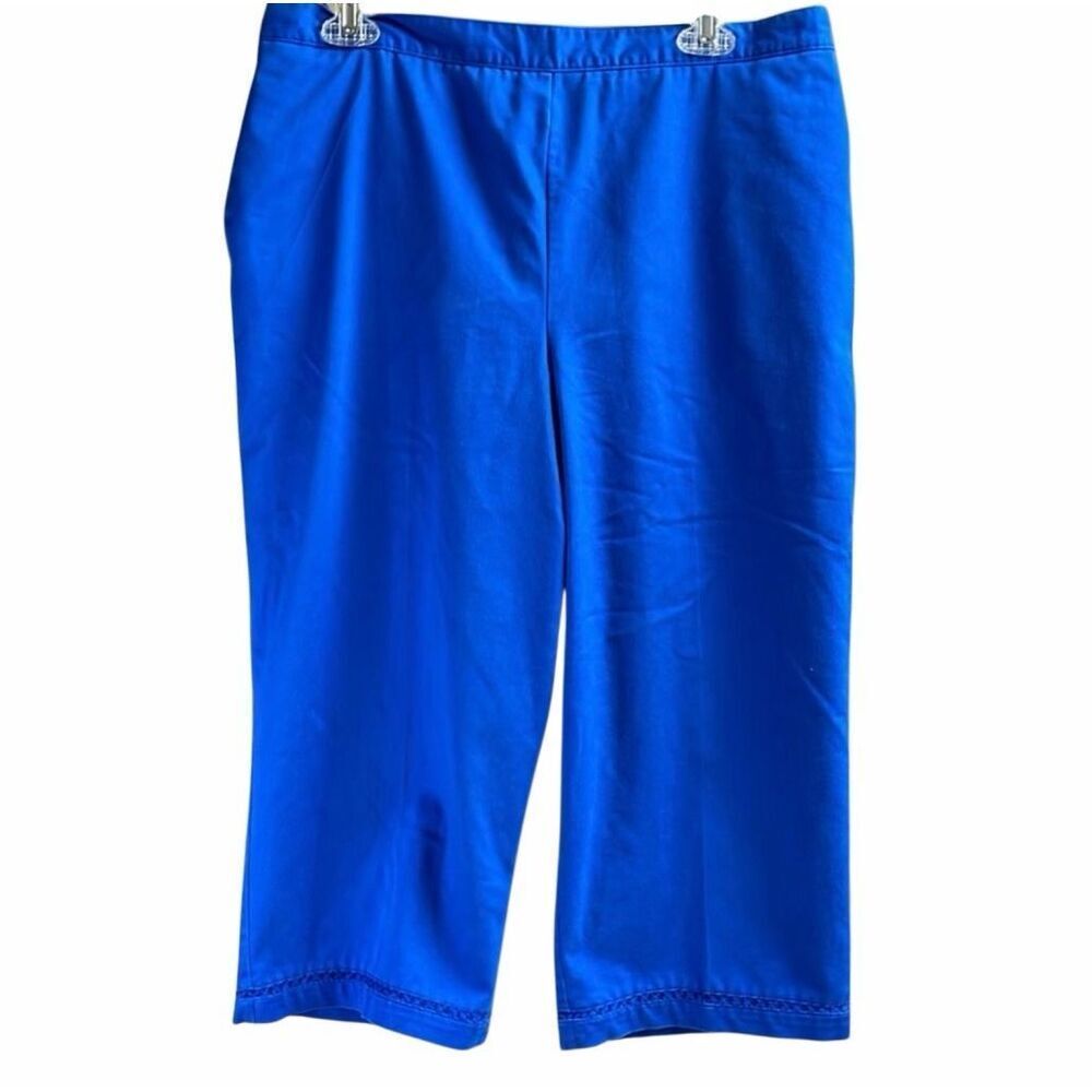 Alfred Dunner Size 14 Royal Blue Capri Pants Cotton Blend Pull On Casual Chic
